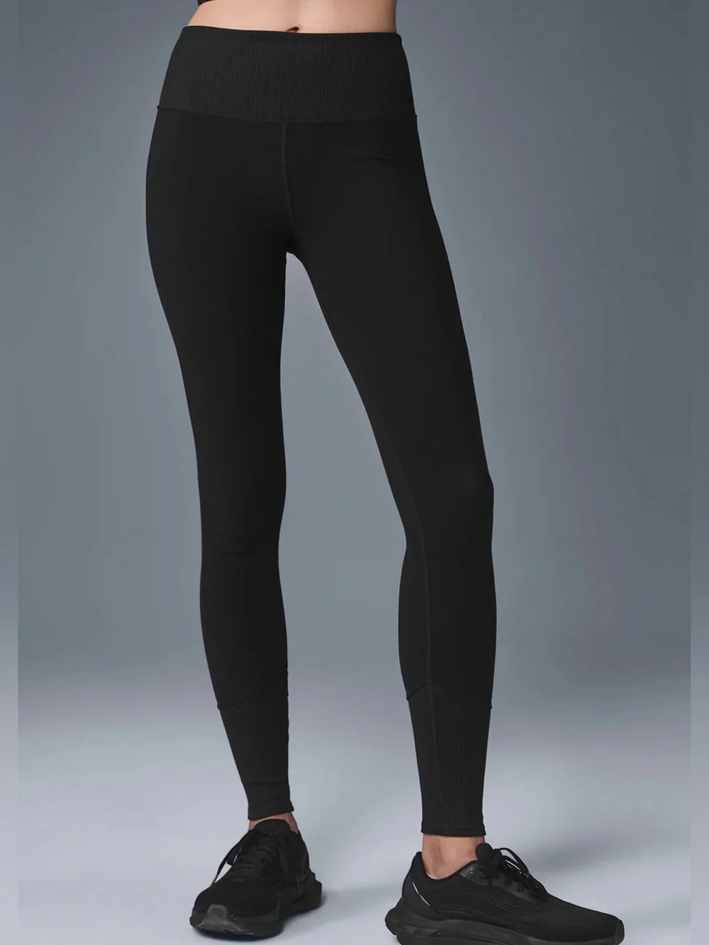 Alo Yoga Black Alosoft High Waist Lounge Leggings With Ribbed Waist Ankles